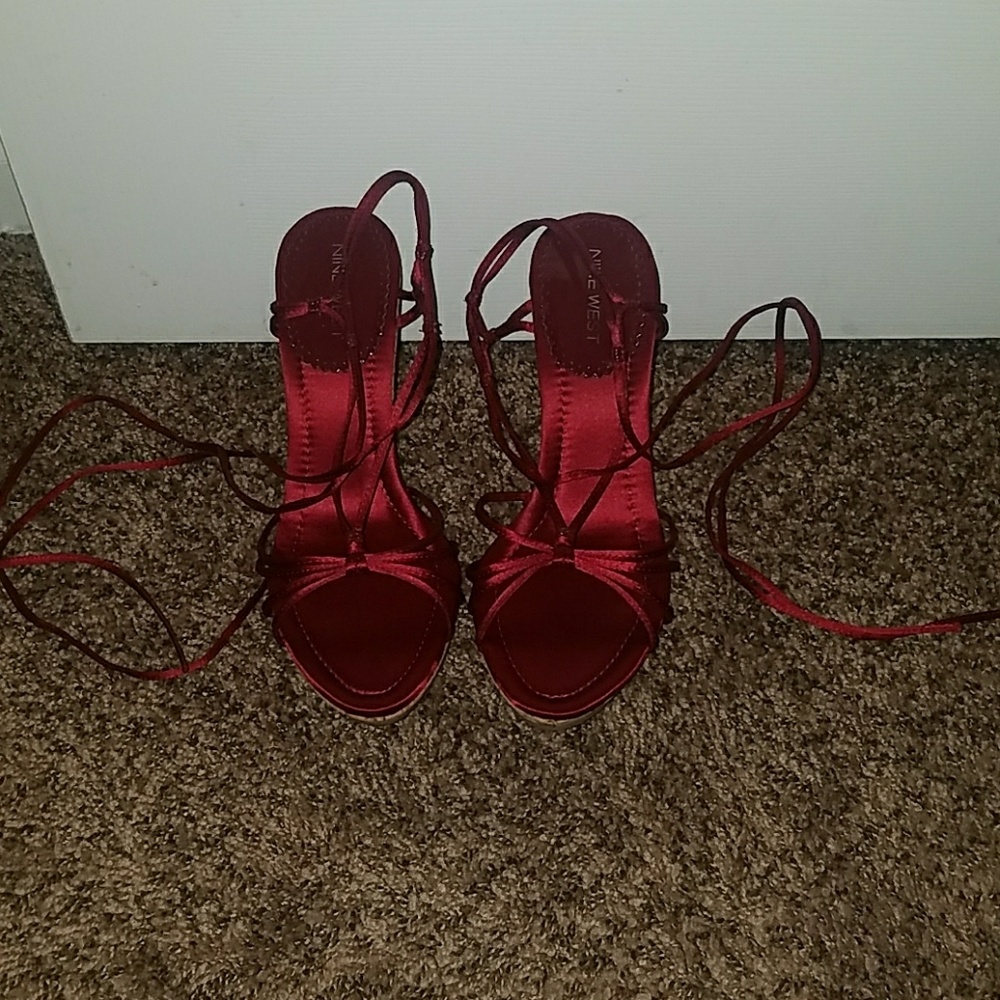 Red Satin Ankle Lace Strap